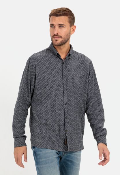 Flannel Shirt With Tonal Minimal Print Top Shirts Camel Active Menswear Grey