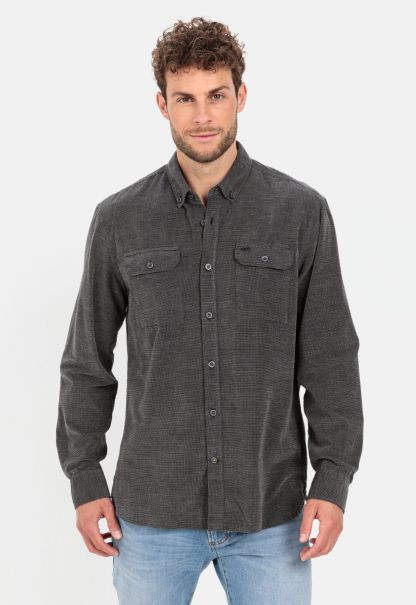 Shirts Long Sleeve Shirt In Broken Corduroy Black Menswear Camel Active Limited Time Offer