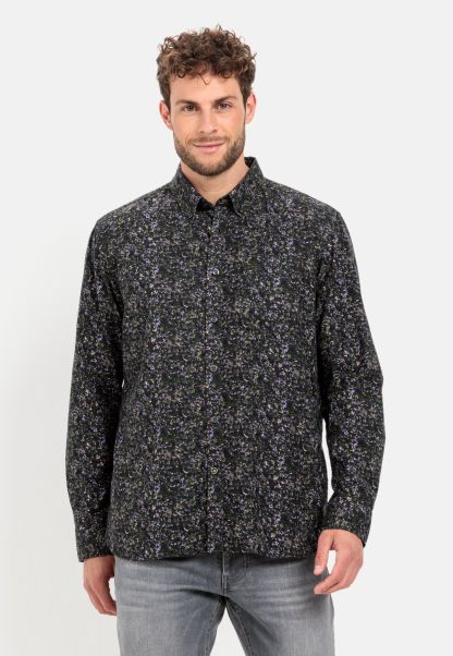 Shirts Long-Sleeved Shirt With All-Over Print Dark Green Camel Active Convenient Menswear