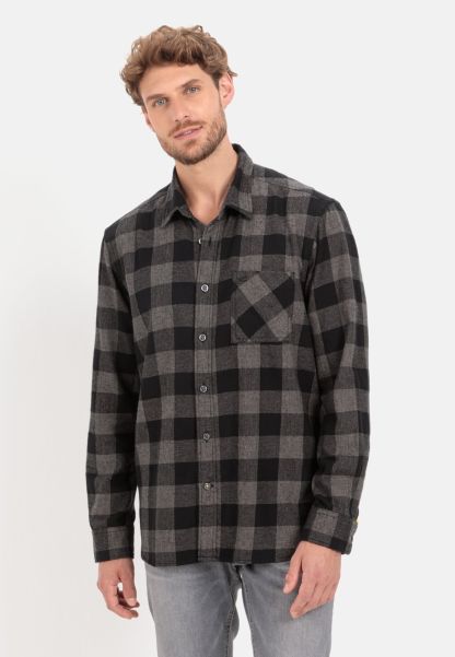 Shirts Menswear Outlet Camel Active Check Shirt In Soft Cotton Black-Grey
