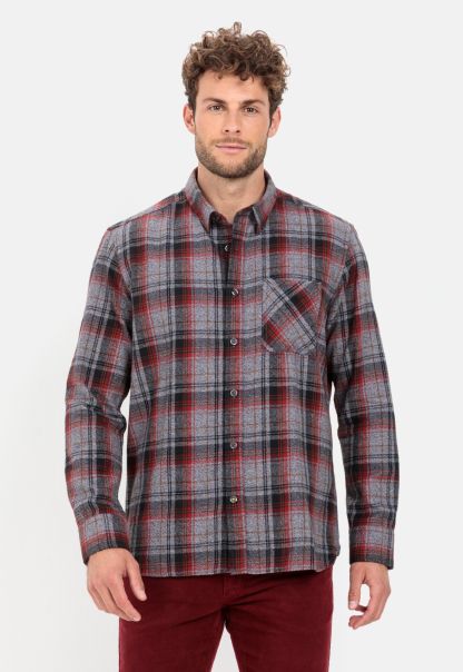 Shirts Flannel Check Shirt Made Of Pure Cotton Camel Active Black-Red Menswear Rugged
