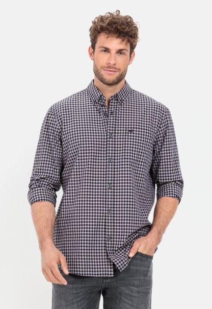 Menswear Shirts Slashed Camel Active Check Shirt In Pure Cotton Purple