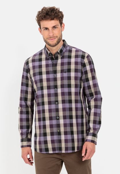 Purple Giveaway Check Shirt In Pure Cotton Camel Active Menswear Shirts
