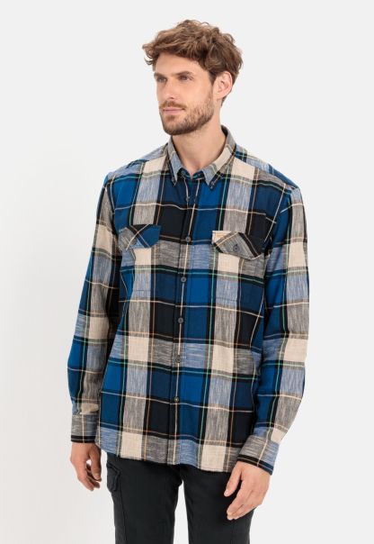 Sustainable Check Shirt In Hearty Cotton Blue Shirts Camel Active Menswear