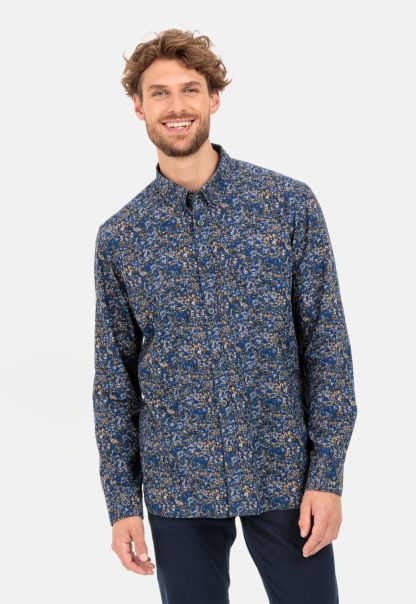 Classic Long-Sleeved Shirt With All-Over Print Camel Active Blue Shirts Menswear