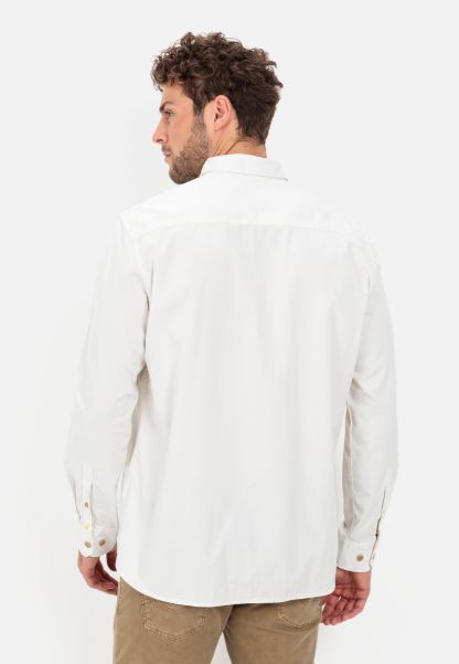Menswear Camel Active Offwhite Shirts Smart Long Sleeve Shirt In Pure Cotton