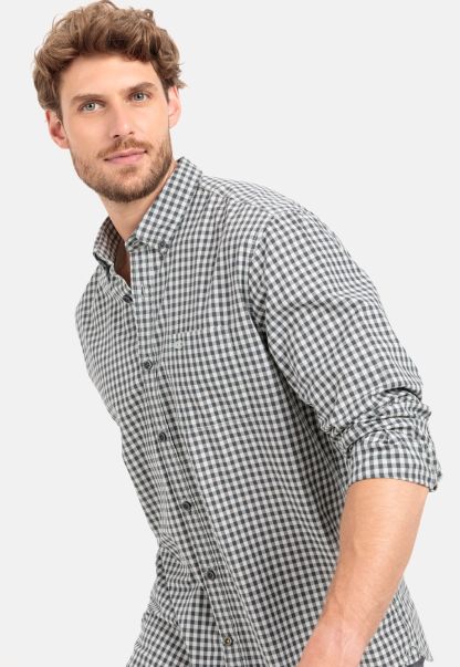 Practical Menswear Shirts Camel Active Check Shirt In Pure Cotton Green