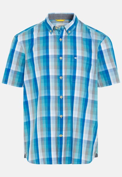 Shirts Compact Blue Camel Active Short Sleeve Check Shirt In Pure Cotton Menswear