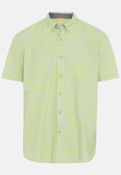 Menswear Latest Green Camel Active Shirts Short-Sleeved Check Shirt Made Of Pure Cotton