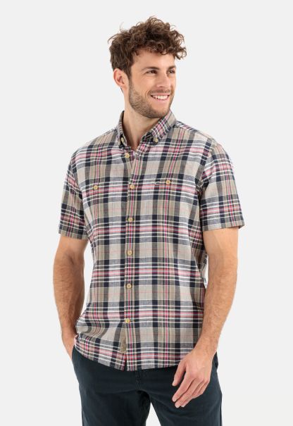 Camel Active Blowout Dark Blue Shirts Short Sleeve Shirt In A Checked Pattern Menswear