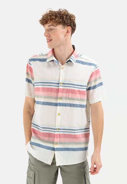 Striped Shirt In A Linen-Cotton Mix Camel Active Certified Shirts Menswear Beige