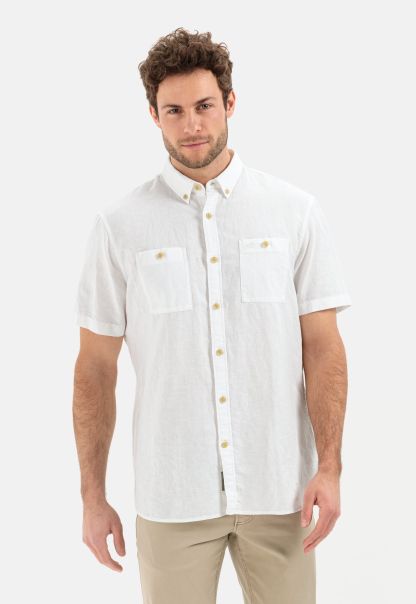 Bargain Shirts Menswear Summerly Short Sleeve Shirt From A Cotton Linen Mix Camel Active White