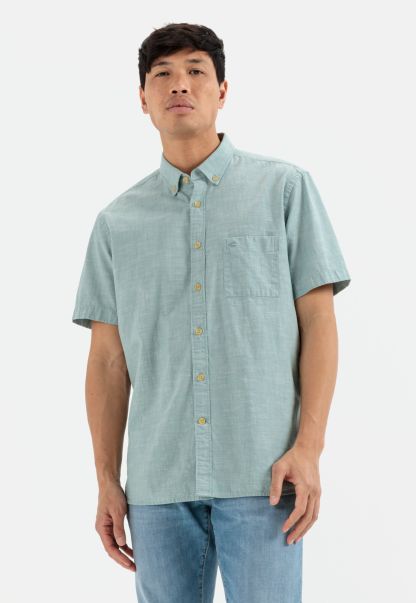 Short Sleeve Shirt In Pure Cotton Light Blue Dependable Shirts Camel Active Menswear