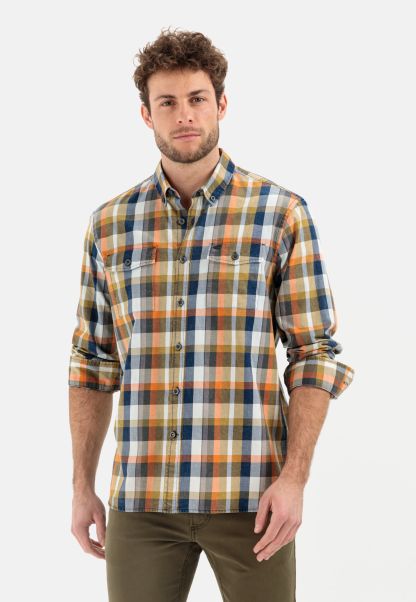 Checked Shirt Made From Pure Cotton Menswear Shirts Exclusive Orange-Green Camel Active