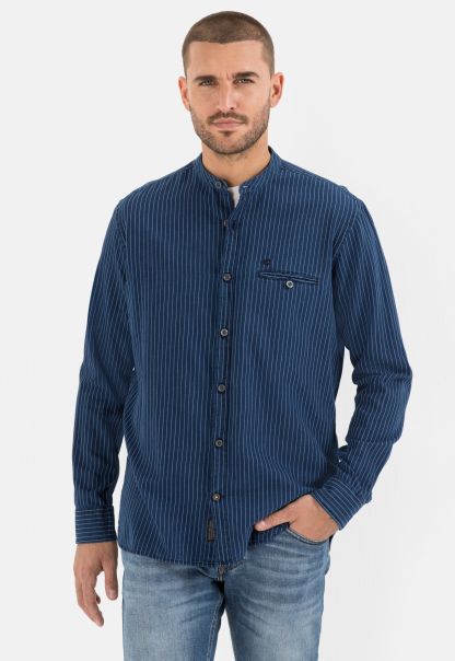 Premium Shirts Camel Active Menswear Blue Denim Striped Shirt In Pure Cotton