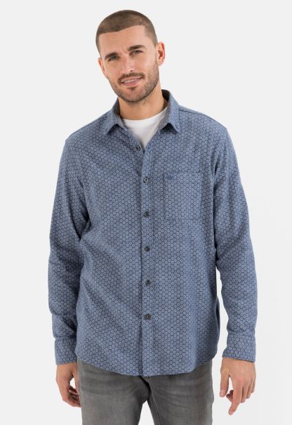 Stylish Dark Blue Flannel Shirt With Allover-Print Camel Active Menswear Shirts