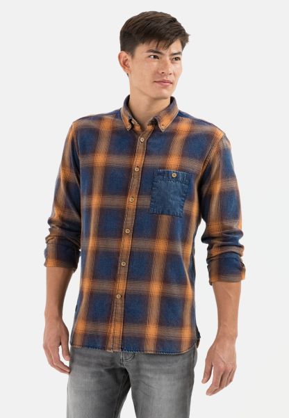 Checked Shirt Made Of Cotton Menswear Shirts Camel Active Blue-Orange Distinct
