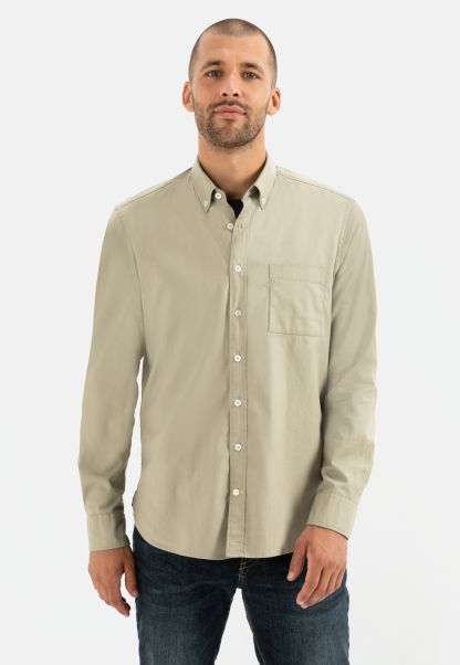 Menswear Convenient Light Khaki Camel Active Long Sleeve Shirt With Button Down Collar Shirts
