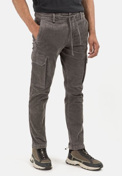 Trousers Efficient Dark Grey Cargo Cord Pants In Tapered Fit Camel Active Menswear