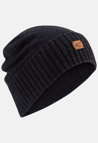 Dark Grey Knitted Cap In Lambswool Caps & Hats Camel Active Menswear Resilient