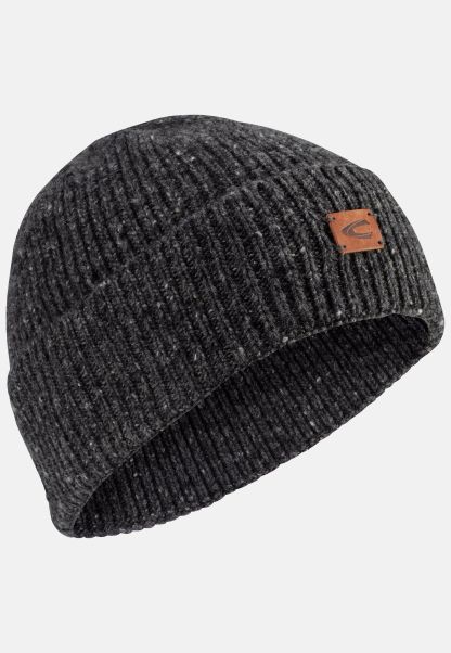 Simple Camel Active Menswear Knitted Beanie With Merino Wool Caps & Hats Darkgrey