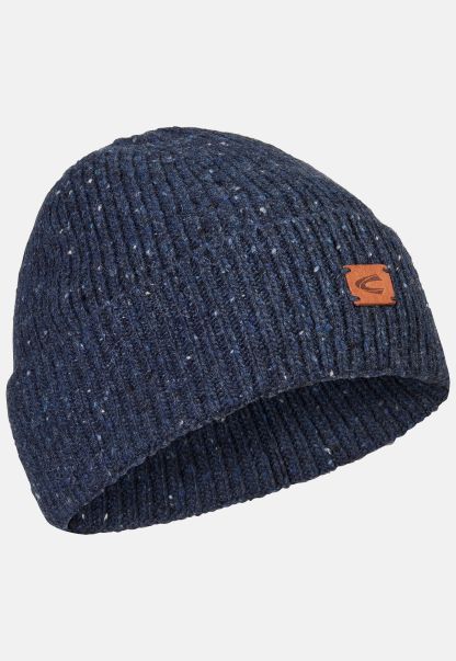 Caps & Hats Knitted Beanie With Merino Wool Menswear Blue Luxurious Camel Active