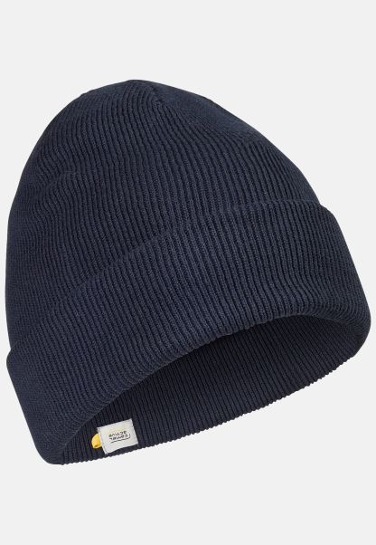 Blue Caps & Hats Slashed Camel Active Menswear Knitted Hat From Pure Cotton