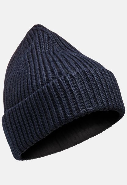 Knitted Beanie In Cotton Mix Caps & Hats Dark Blue Camel Active Top Menswear