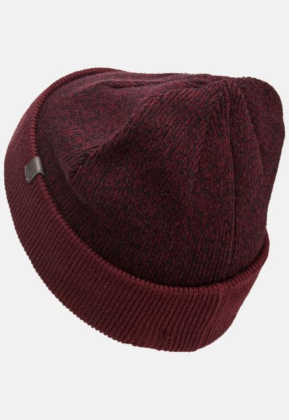 Menswear Caps & Hats Red Fine Knitt Beanie From Pure Cotton Distinctive Camel Active