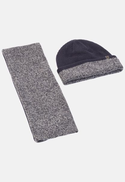 Camel Active Knitting Set Of Hat And Scarf Caps & Hats Menswear Original Grey Blue