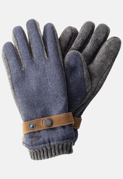 Gloves With Leather Strap In Wool Look Gloves Functional Camel Active Blue Menswear
