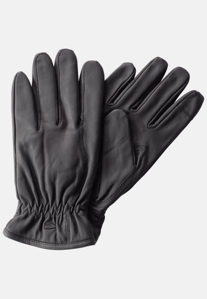 Camel Active Gloves Black Leather Gloves With Touch Screen Function Menswear Rugged