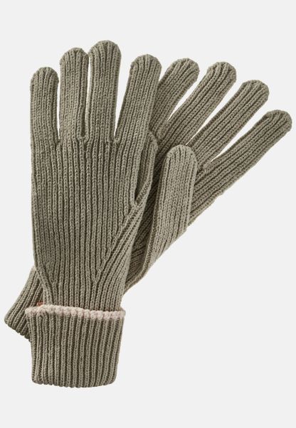 Camel Active Knitted Gloves In A Cotton Mix Khaki Pioneer Menswear Gloves
