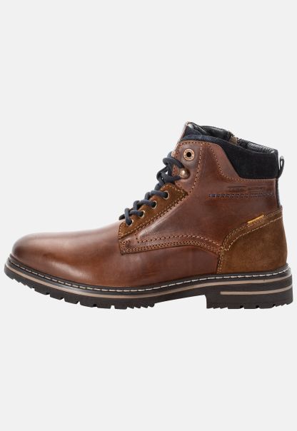 Fashion Lace-Up Boot In Genuine Leather Brown Menswear Boots Camel Active