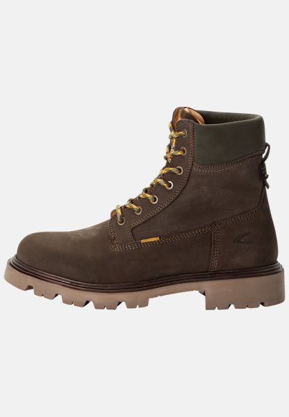 High Lace-Up Boot In Nubuck Leather Camel Active Modern Menswear Boots Darkbrown